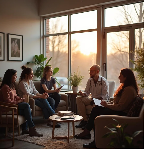 Doctor talking to several people