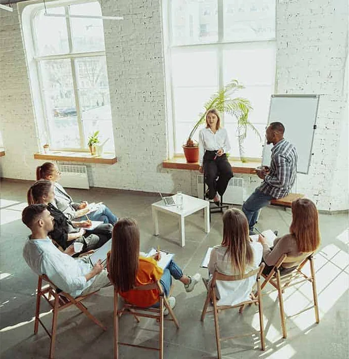 People gathered together talking